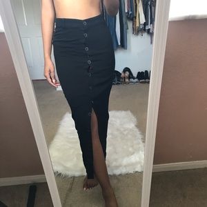 Long black button skirt
